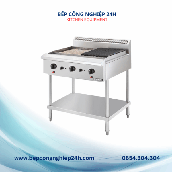 BẾP NƯỚNG NHÂN TẠO 3 HỌNG  MẶT CHIÊN CÓ KỆ